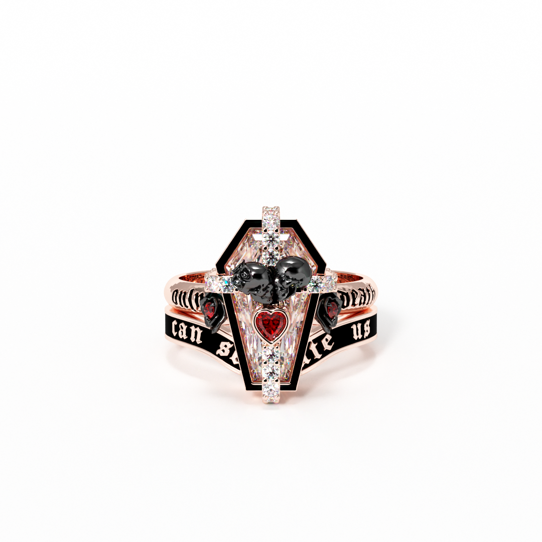 Only Death Can Separate Us Coffin Cut Diamond Wedding Rings