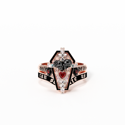 Only Death Can Separate Us Coffin Cut Diamond Wedding Rings