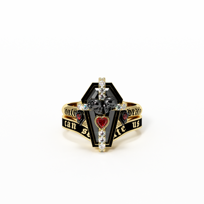 Only Death Can Separate Us Coffin Cut Diamond Wedding Rings