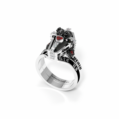 Only Death Can Separate Us Coffin Cut Diamond Wedding Rings