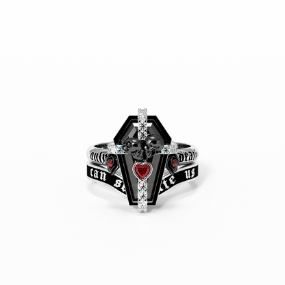 Only Death Can Separate Us Coffin Cut Diamond Wedding Rings