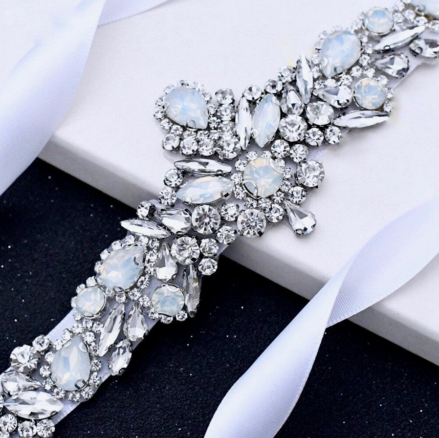 Corsica - Swarovski Opal Bridal Belt/Sash