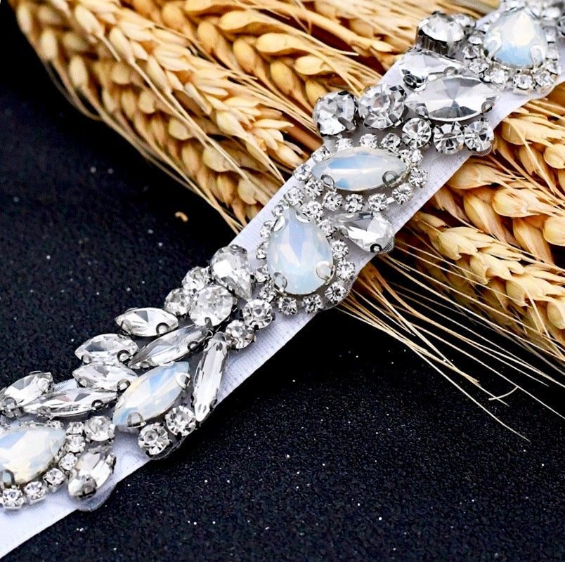 Corsica - Swarovski Opal Bridal Belt/Sash
