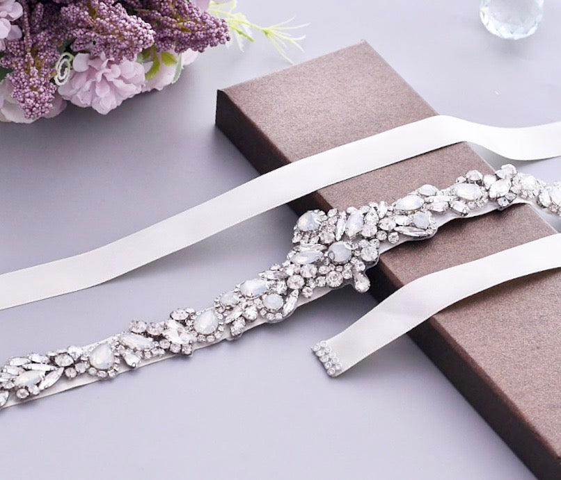 Corsica - Swarovski Opal Bridal Belt/Sash