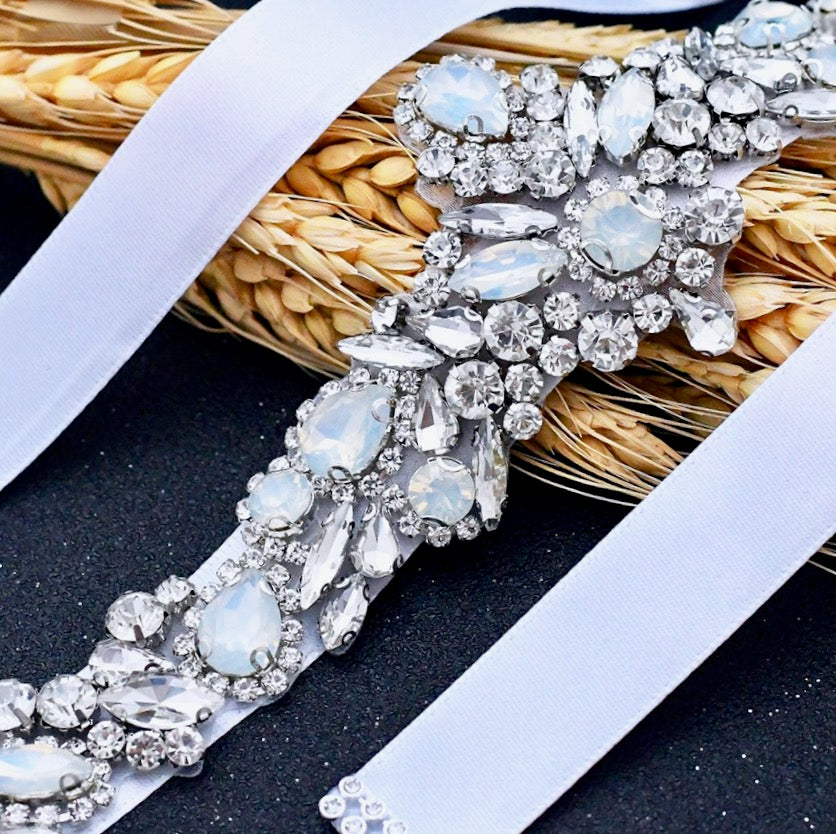 Corsica - Swarovski Opal Bridal Belt/Sash