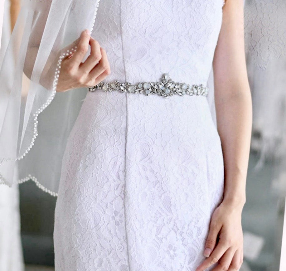 Corsica - Swarovski Opal Bridal Belt/Sash