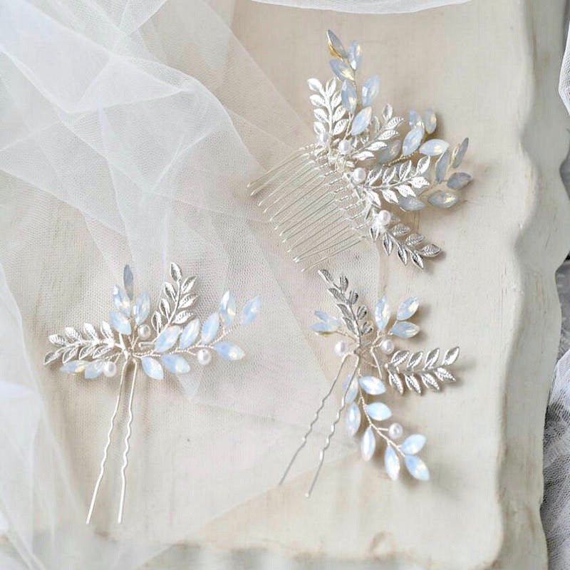 Opaline - Swarovski Opal Bridal Hair Comb and Pin Set