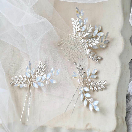 Opaline - Swarovski Opal Bridal Hair Comb and Pin Set