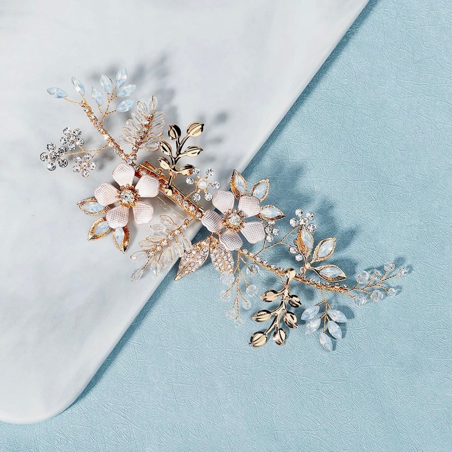 "Rosemary" - Gold Opal Bridal Hair Clip