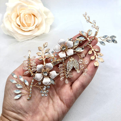 "Rosemary" - Gold Opal Bridal Hair Clip