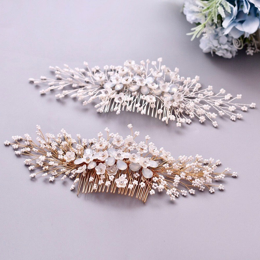 "Everly" - Opal Bridal Hair Comb - Available in Gold and Silver