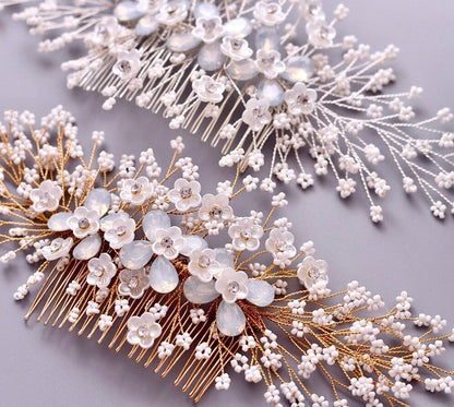 "Everly" - Opal Bridal Hair Comb - Available in Gold and Silver