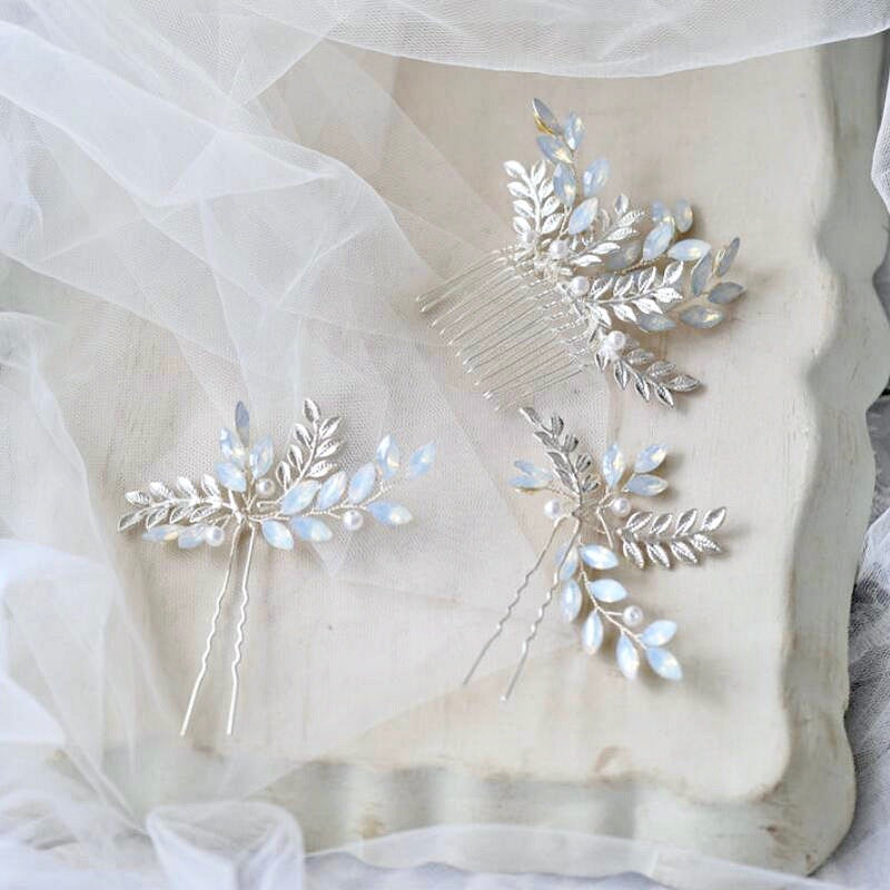 Opaline - Swarovski Opal Bridal Hair Comb and Pin Set