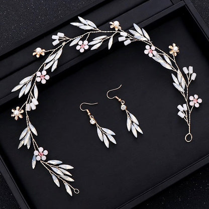 "Fabienne" - Gold Opal Bridal Headband/Hair Vine With Matching Earrings
