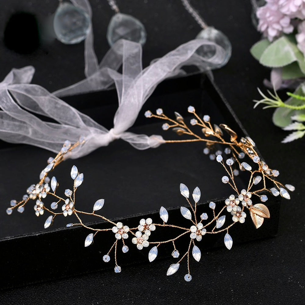 "Astara" - Gold Opal Bridal Headband / Vine