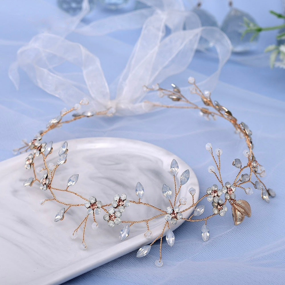 "Astara" - Gold Opal Bridal Headband / Vine