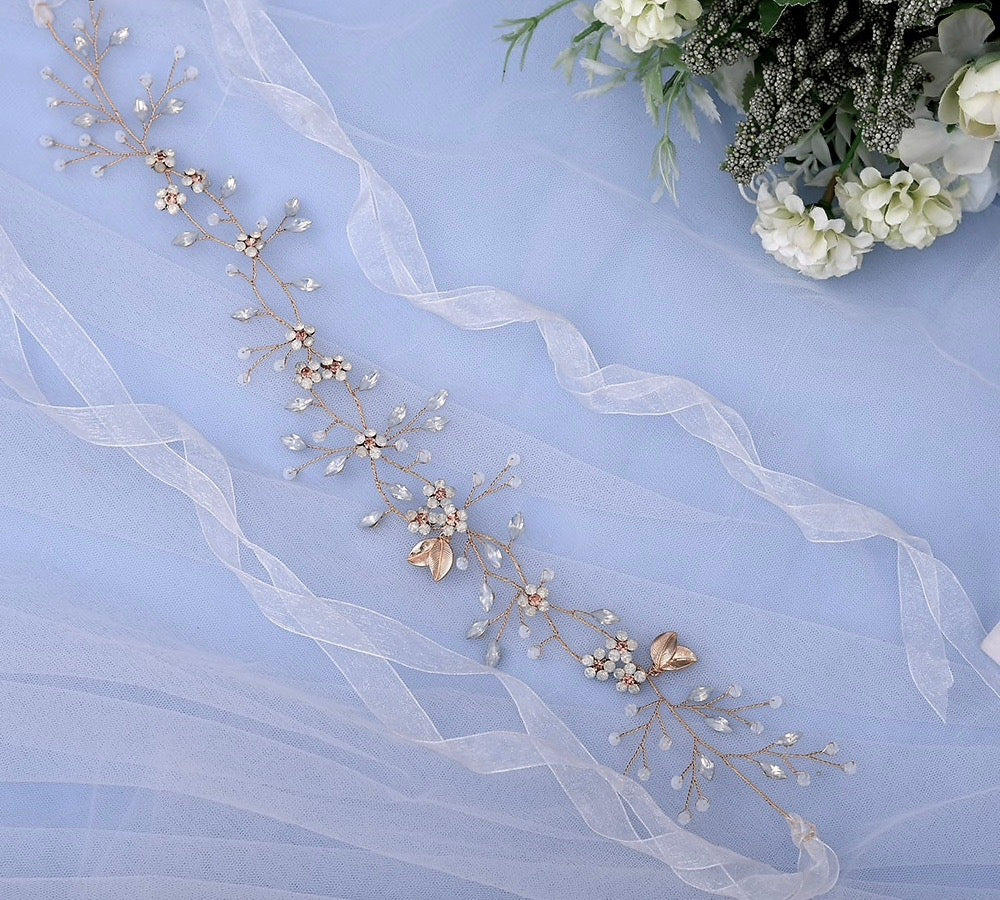 "Astara" - Gold Opal Bridal Headband / Vine