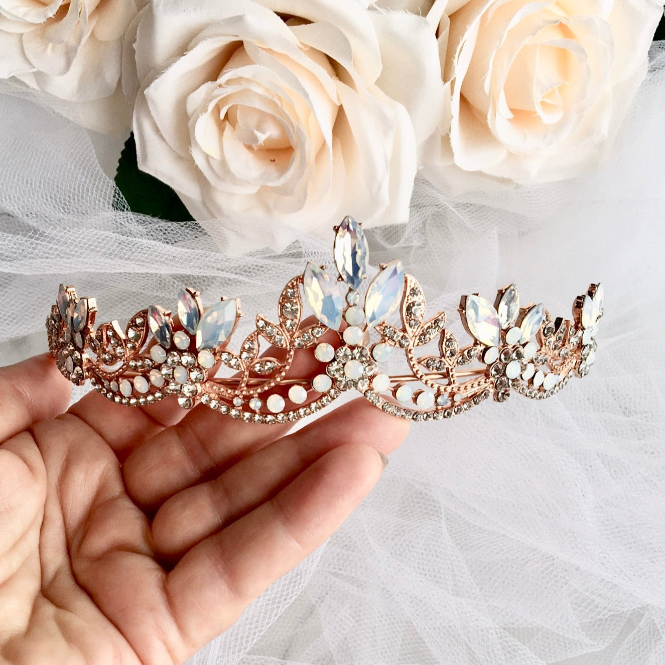 Maelynn - Opal Bridal Tiara - Available in Silver and Rose Gold