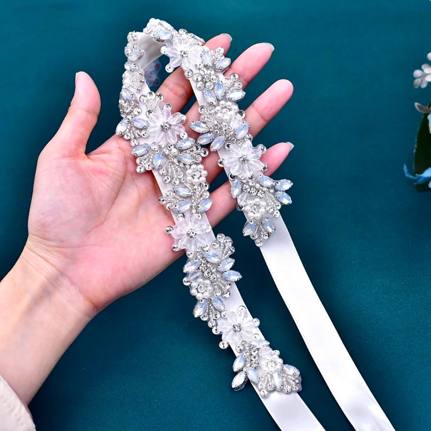 Dakota - Pearl and Opal Bridal Belt/Sash