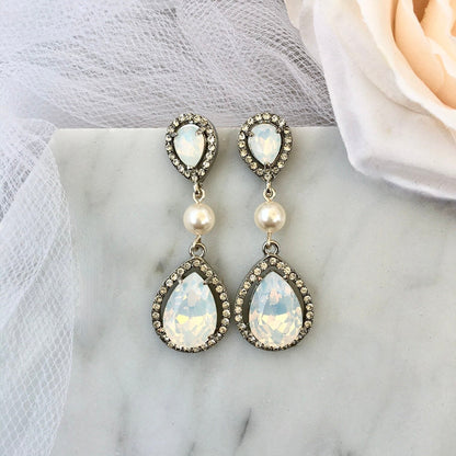 "Opal" - Pearl and Opal Bridal Earrings