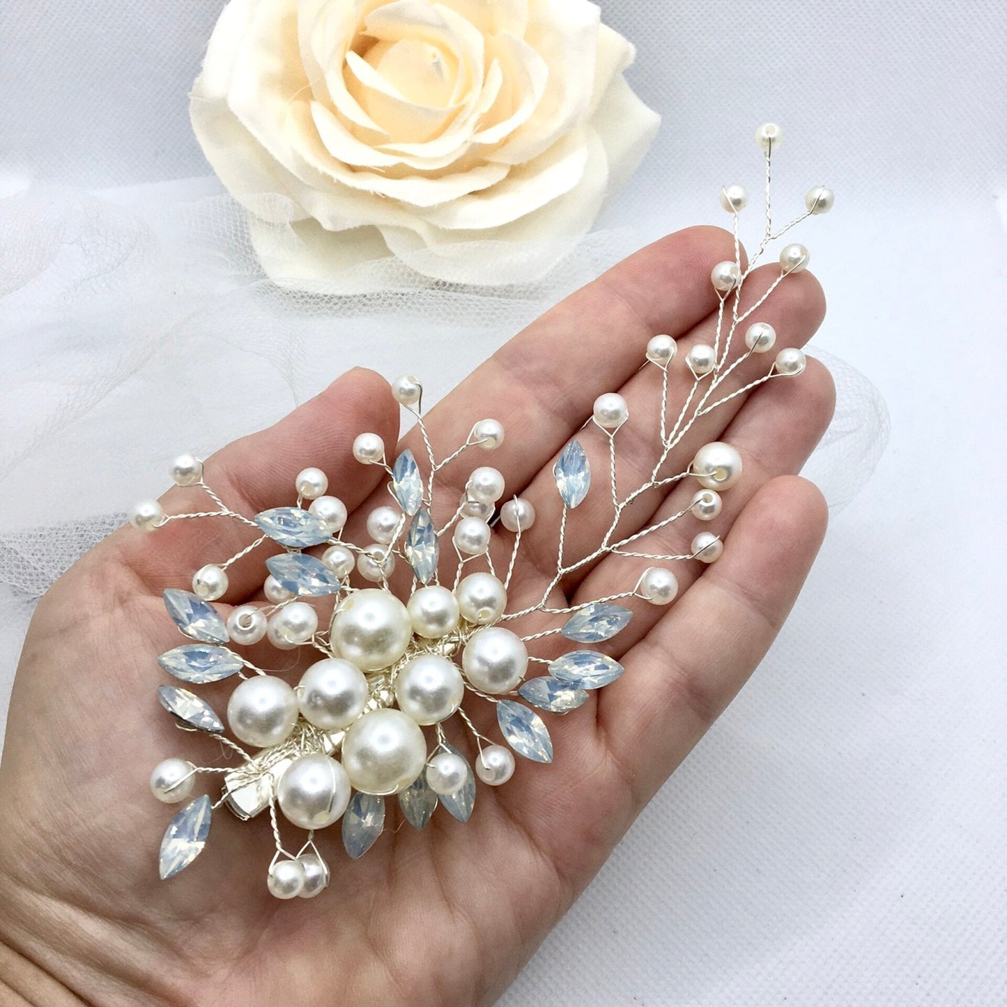 "Cantata" -  Opal and Pearl Bridal Hair Clip / Vine