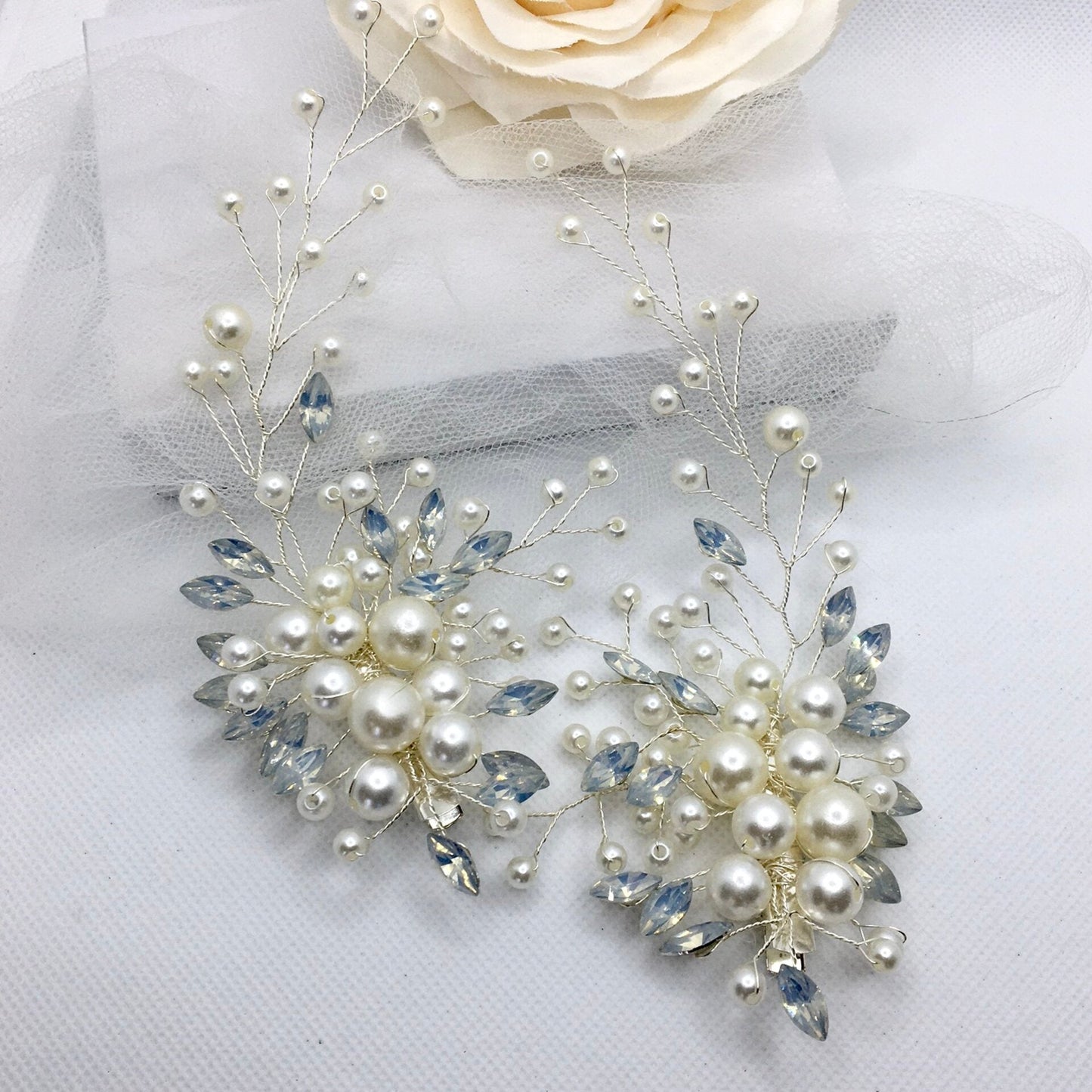 "Cantata" -  Opal and Pearl Bridal Hair Clip / Vine