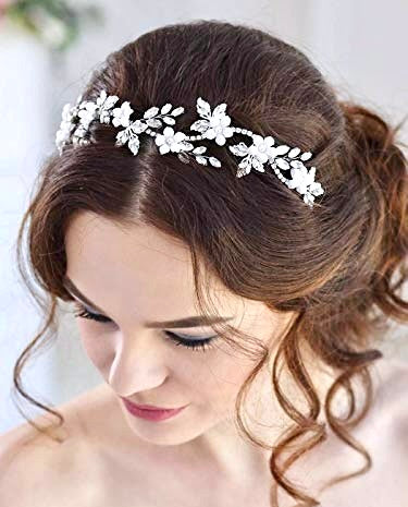 "Madelyn" - Silver Opal and Pearl Bridal Headband / Vine