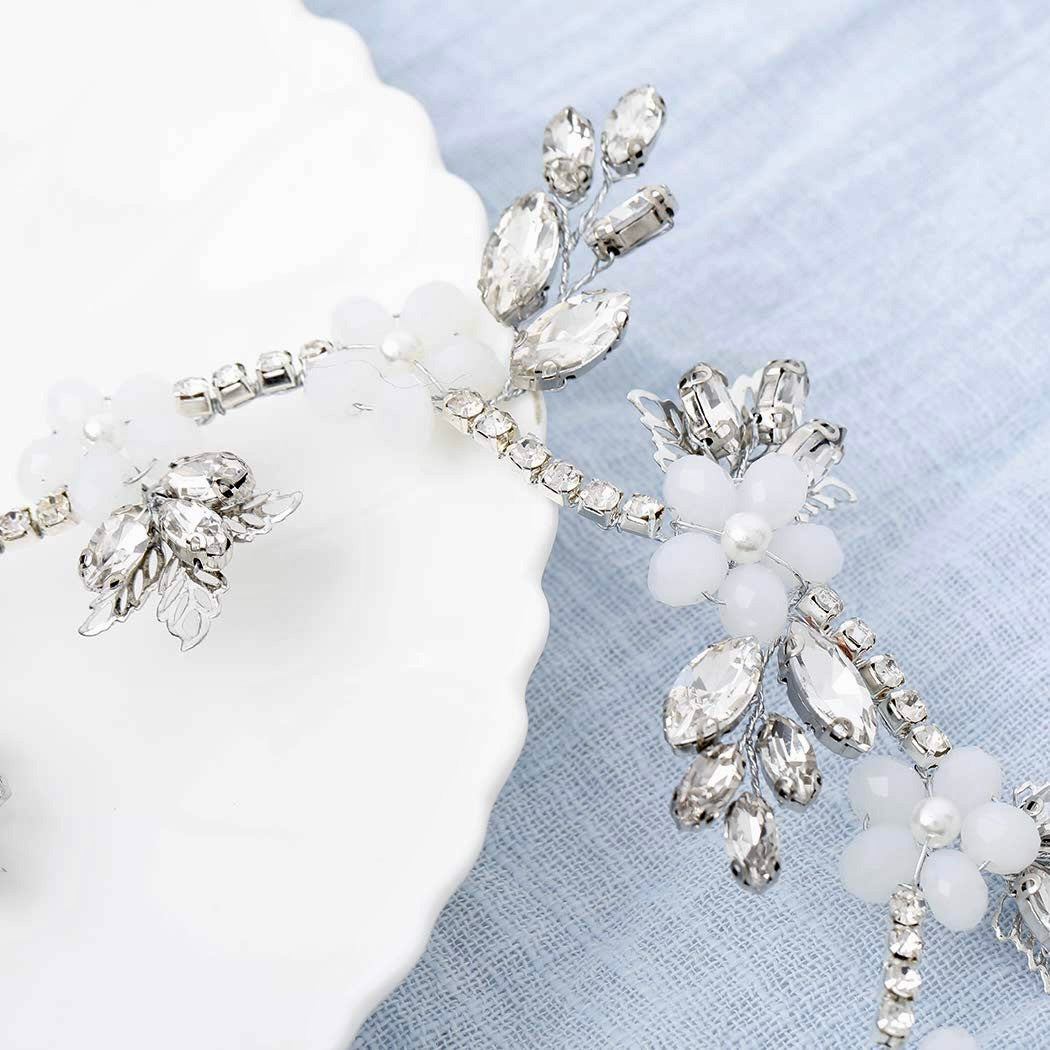"Madelyn" - Silver Opal and Pearl Bridal Headband / Vine