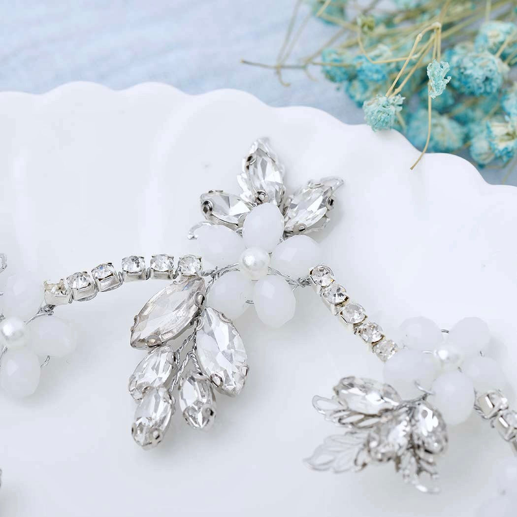 "Madelyn" - Silver Opal and Pearl Bridal Headband / Vine