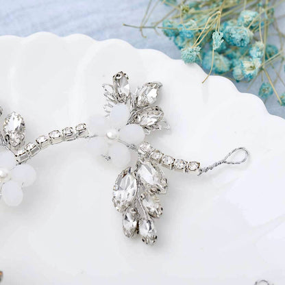 "Madelyn" - Silver Opal and Pearl Bridal Headband / Vine