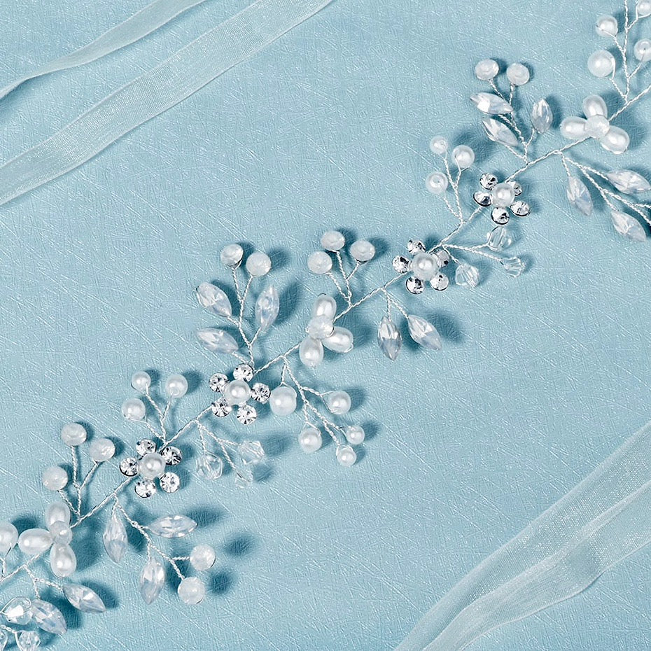 Kathleen - Opal and Pearl Wired Bridal Belt/Sash - Available in Silver and Gold