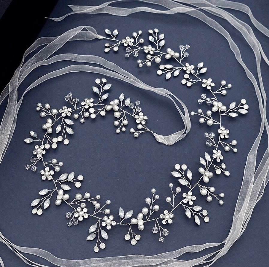 Kathleen - Opal and Pearl Wired Bridal Belt/Sash - Available in Silver and Gold