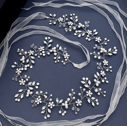 Kathleen - Opal and Pearl Wired Bridal Belt/Sash - Available in Silver and Gold