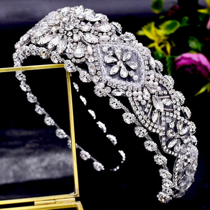 "Reina" - Royal Austrian Crystal and Pearl Bridal Headband / Tiara