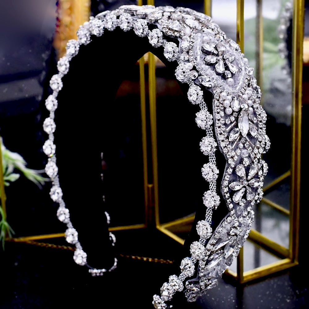 "Reina" - Royal Austrian Crystal and Pearl Bridal Headband / Tiara