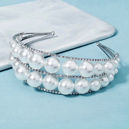 Barcelona - Oversized Double Pearl Bridal Headband / Tiara - Available in Silver and Gold