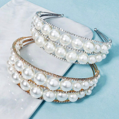 Barcelona - Oversized Double Pearl Bridal Headband / Tiara - Available in Silver and Gold