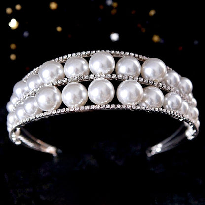 Barcelona - Oversized Double Pearl Bridal Headband / Tiara - Available in Silver and Gold