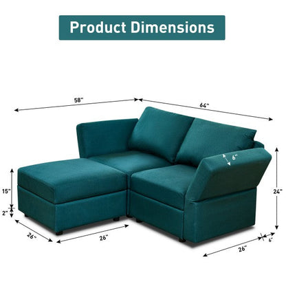 Ainfox L Shaped 2 Seats +1 Ottoman Modular Sectional Sofa Couch With Storage