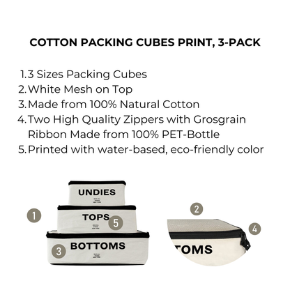Cotton Packing Cubes, Print, 3-pack Cream
