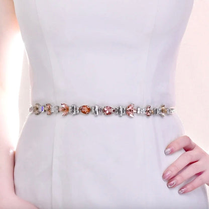 Meira - Peach Crystal Bridal Belt/Sash
