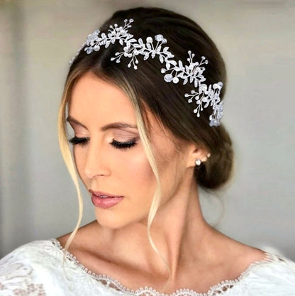Adrielle - Pearl and Crystal Bridal Headband / Vine - Available in Rose Gold, Silver and Yellow Gold