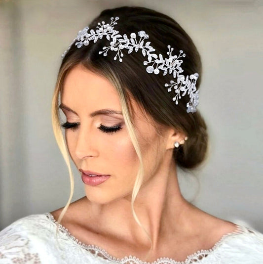 Adrielle - Pearl and Crystal Bridal Headband / Vine - Available in Rose Gold, Silver and Yellow Gold