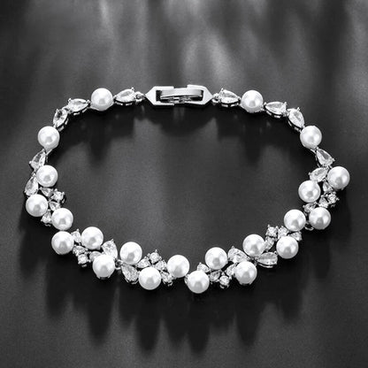 Inga - Pearl and Cubic Zirconia Bridal Bracelet - Available in Gold and Silver
