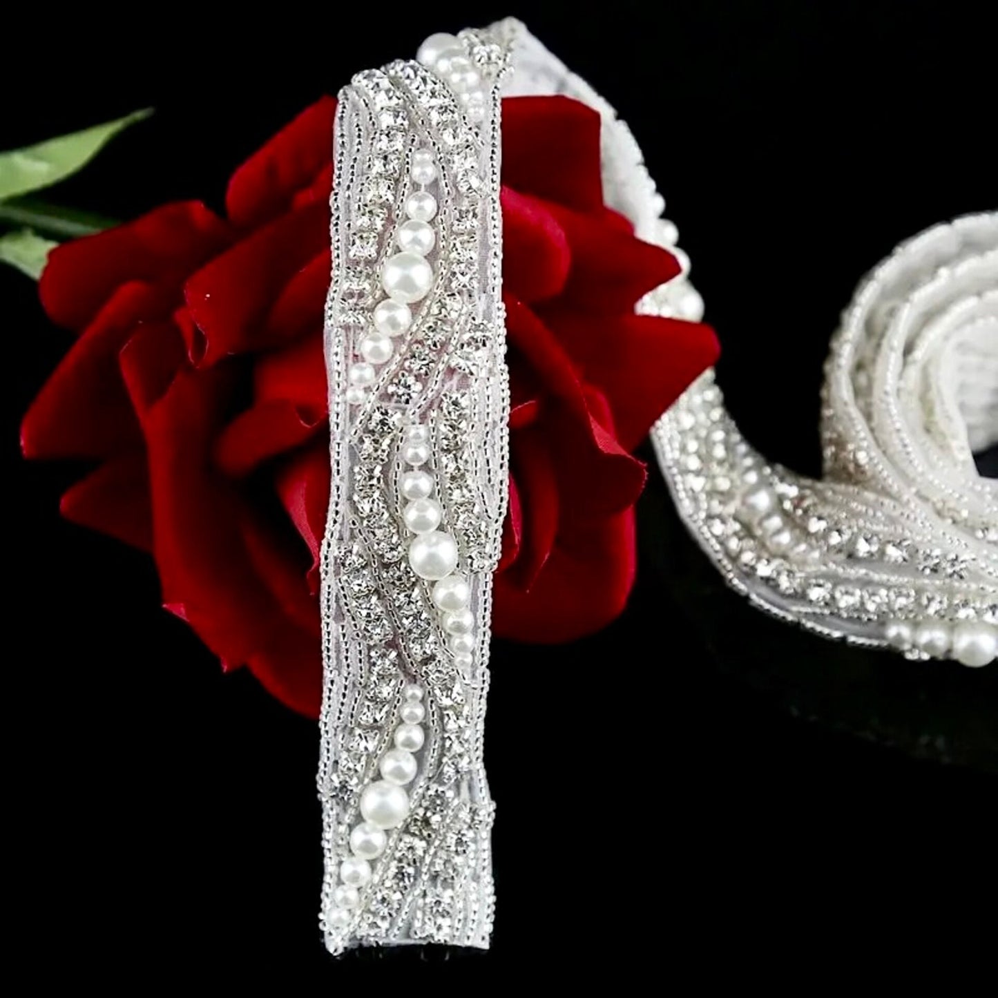 Rhyse - Silver Pearl and Crystal Bridal Belt