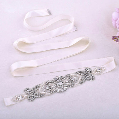 Crystal - Wedding Silver Pearls Belt/Sash