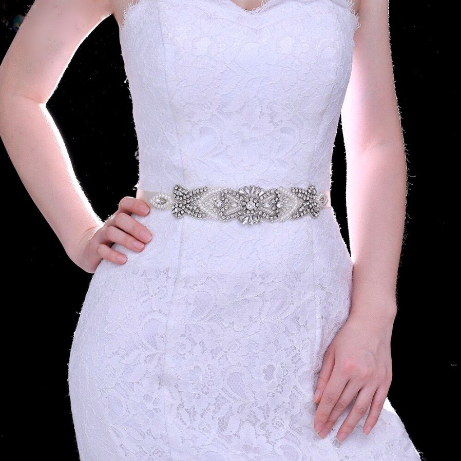 Crystal - Wedding Silver Pearls Belt/Sash