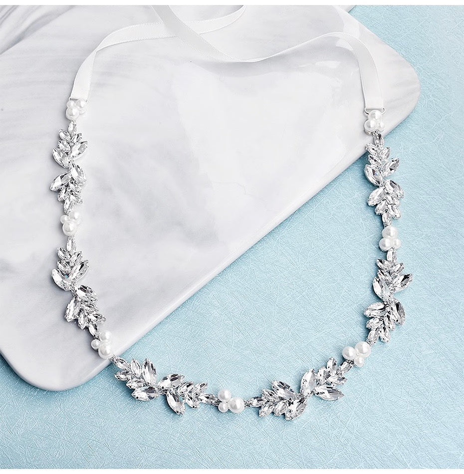 Katrina - Silver Pearl and Crystal Bridal Belt