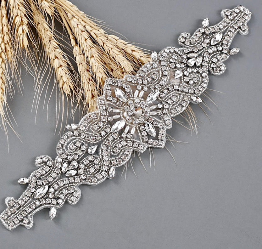 Linda - Wedding Silver Crystal and Pearls Belt/Sash