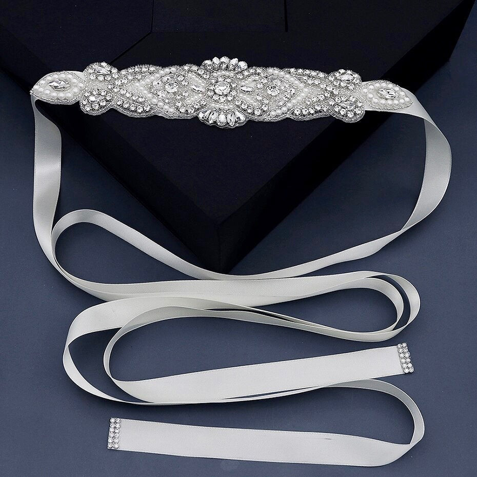 Crystal - Wedding Silver Pearls Belt/Sash